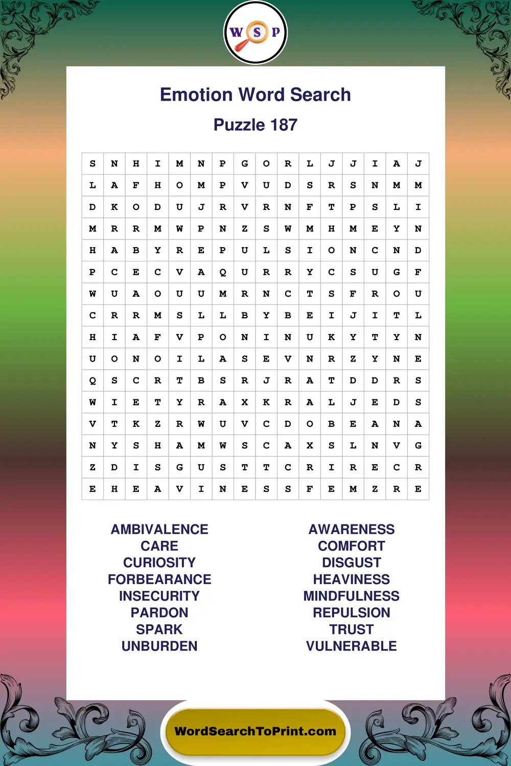 Emotion Word Search Puzzle 187