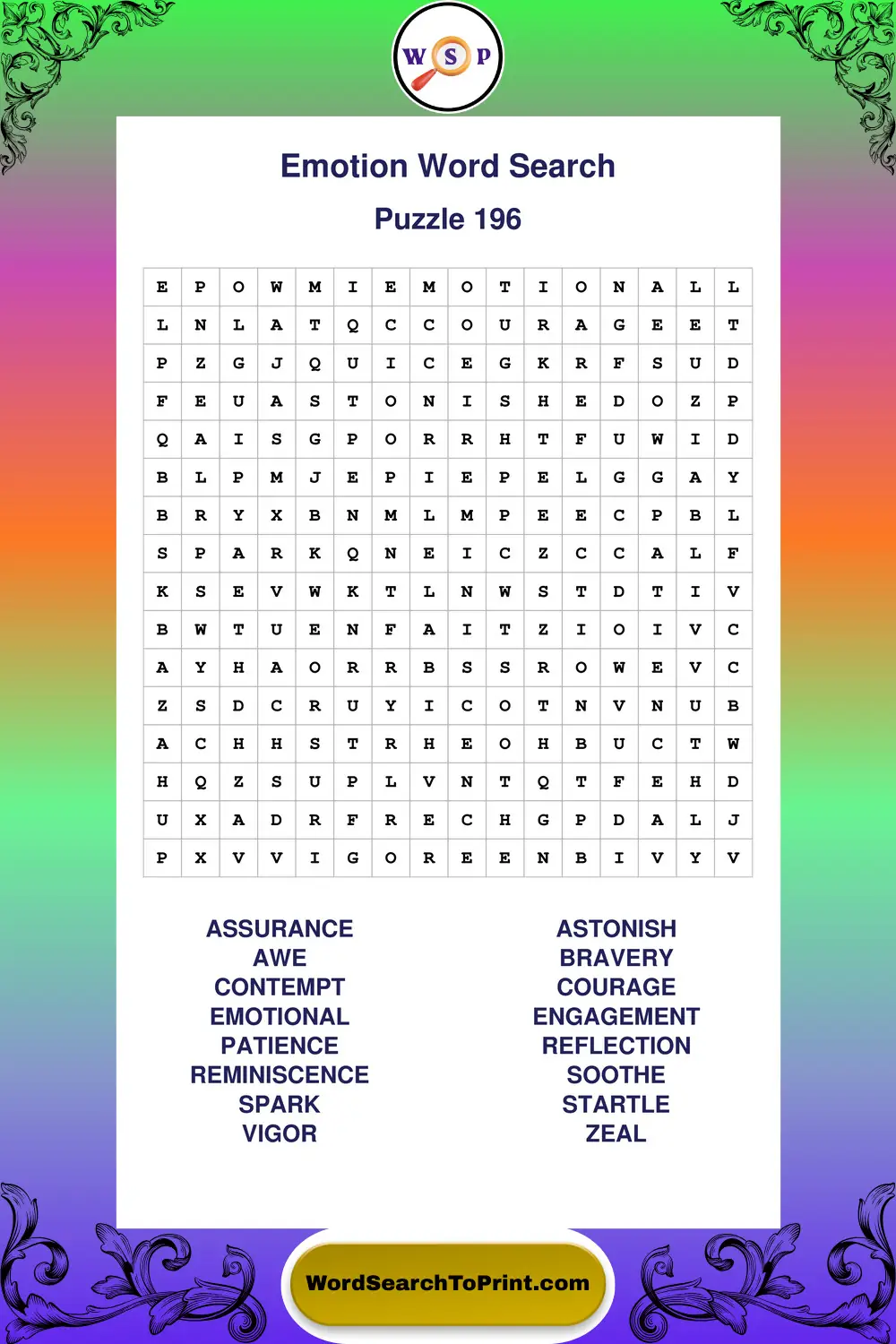 Emotion Word Search Puzzle 196