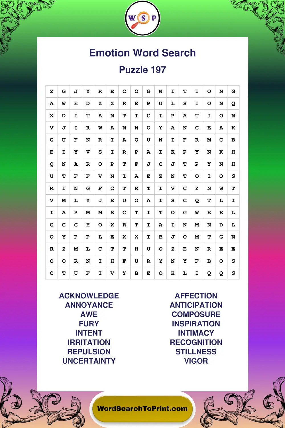 Emotion Word Search Puzzle 197
