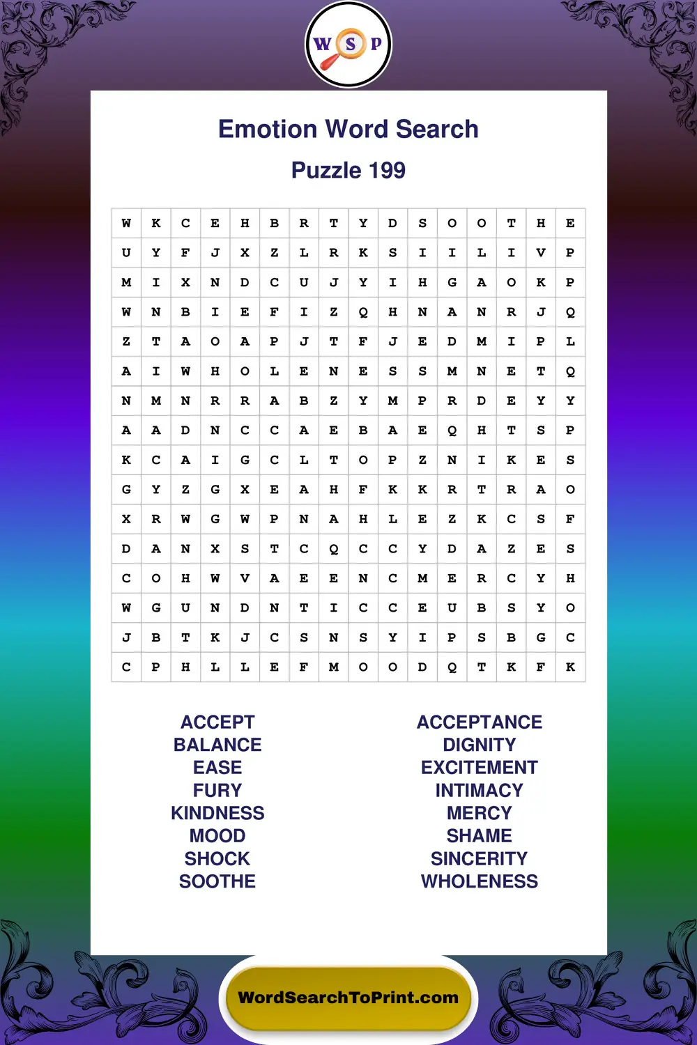 Emotion Word Search Puzzle 199