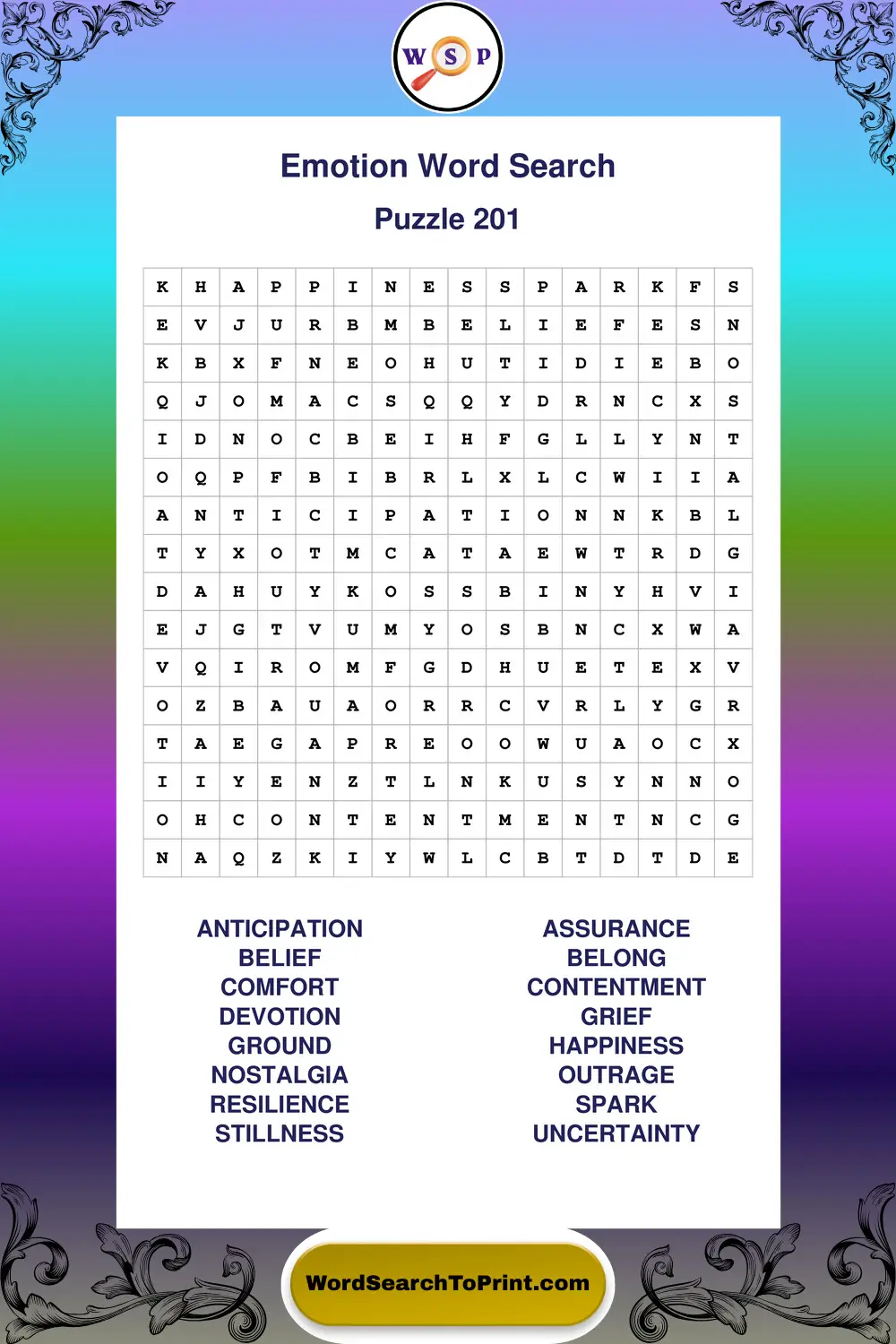Emotion Word Search Puzzle 201