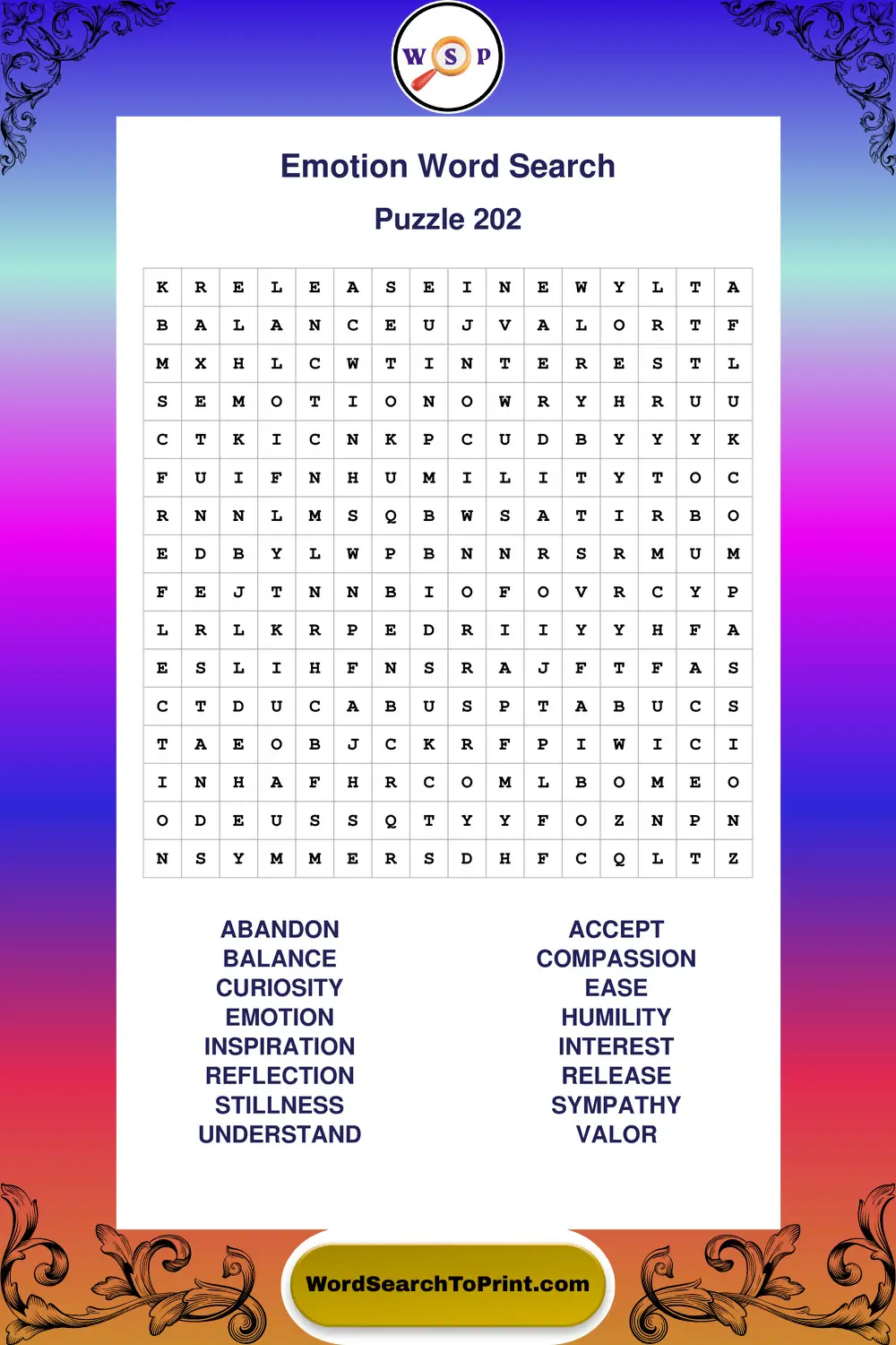 Emotion Word Search Puzzle 202