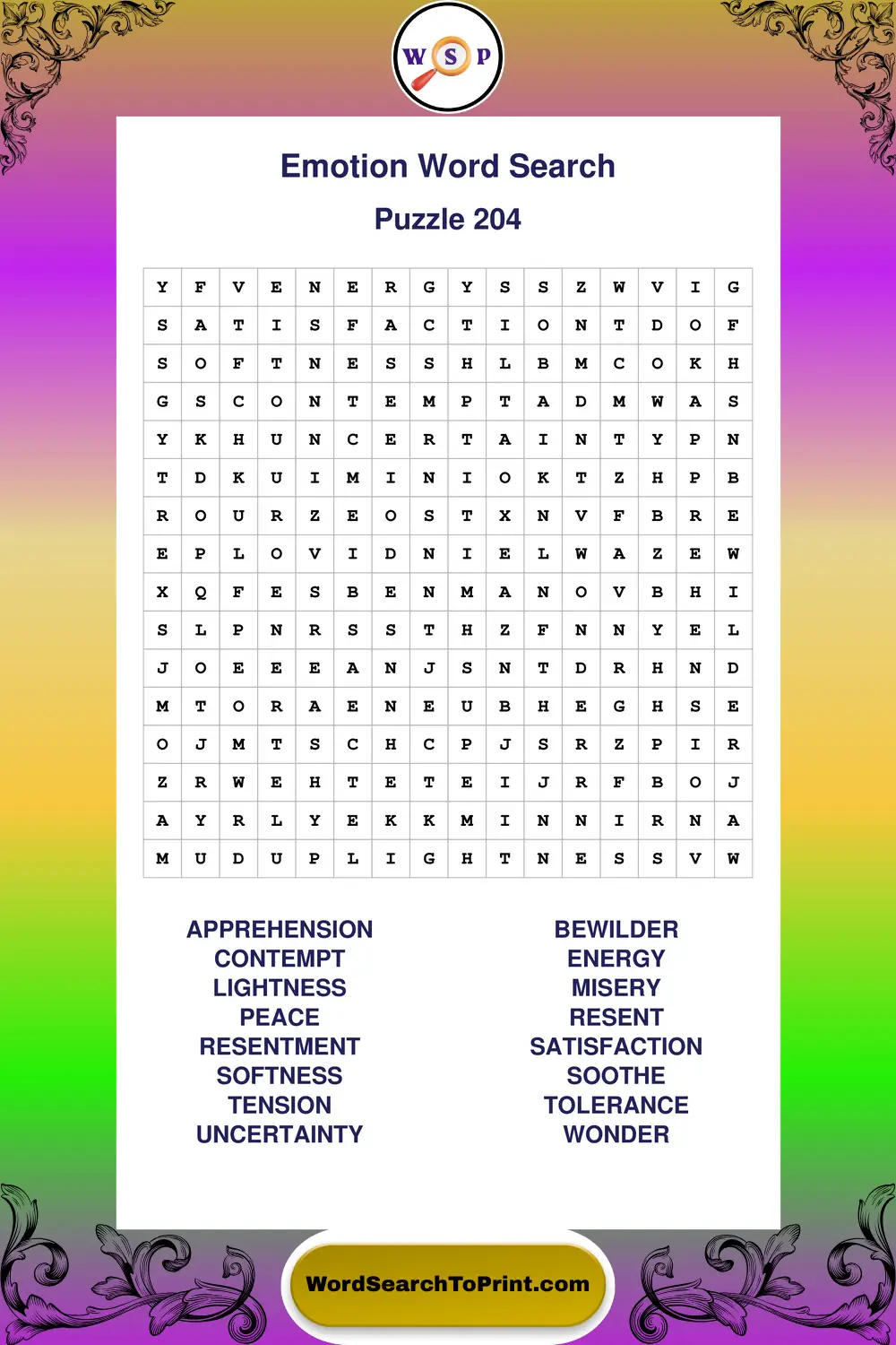 Emotion Word Search Puzzle 204