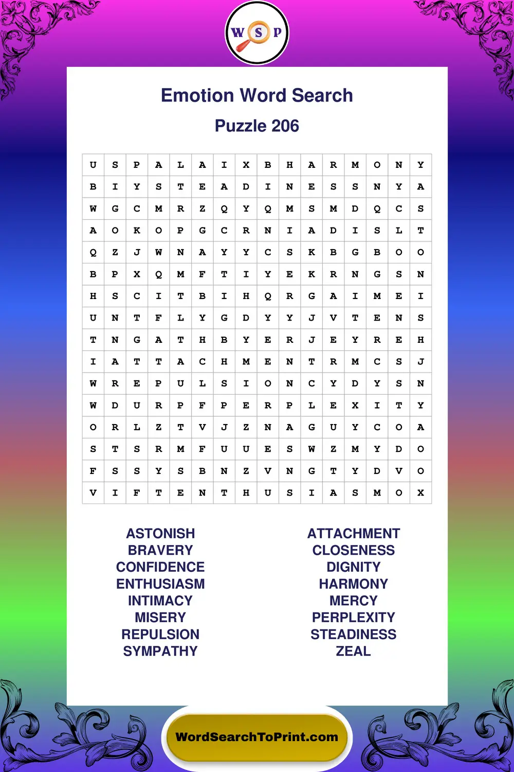 Emotion Word Search Puzzle 206