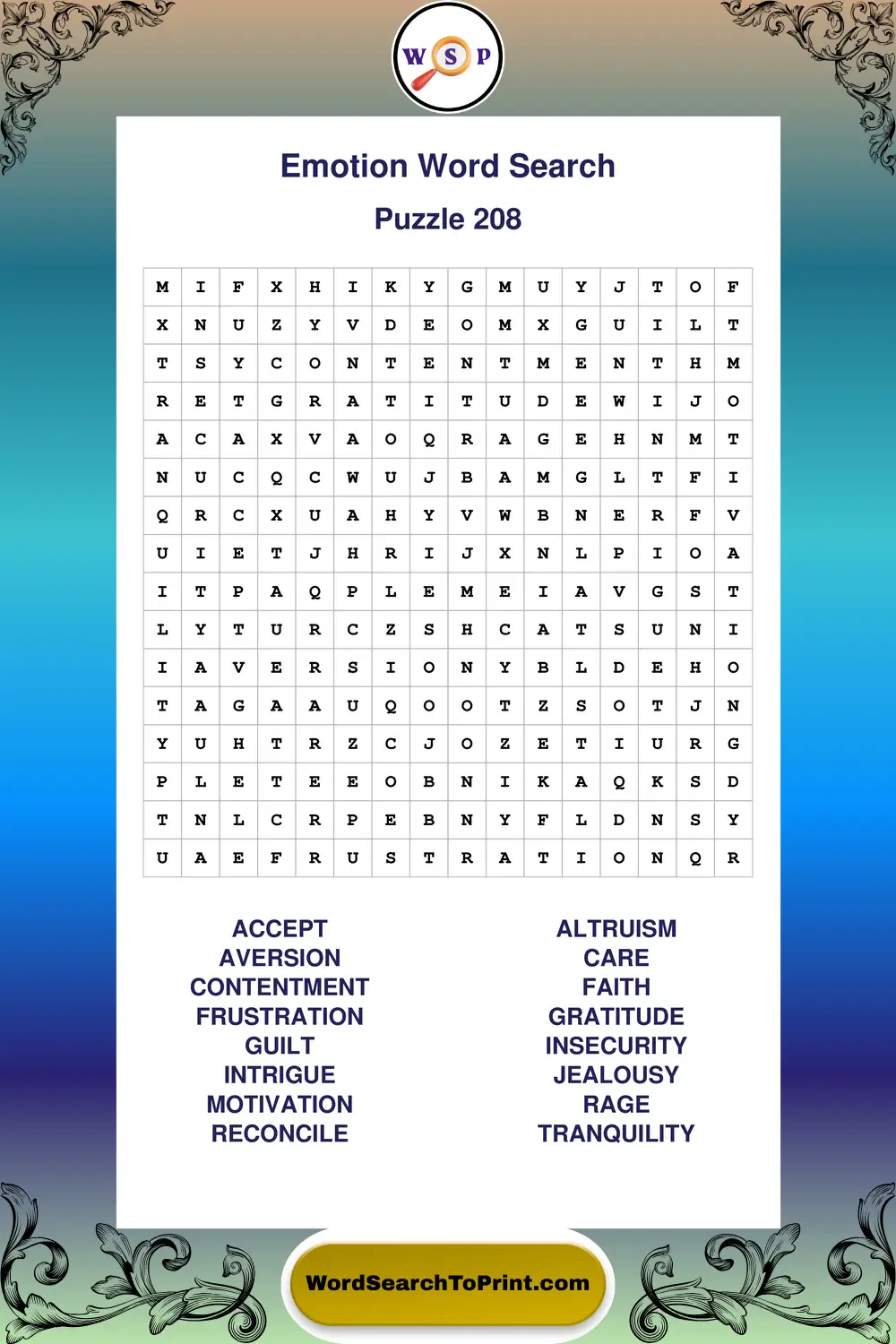 Emotion Word Search Puzzle 208