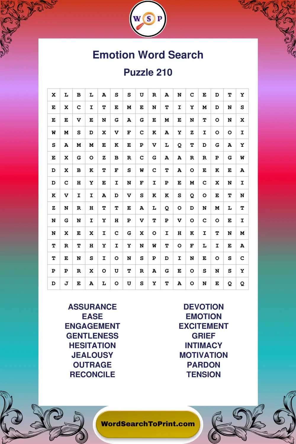 Emotion Word Search Puzzle 210