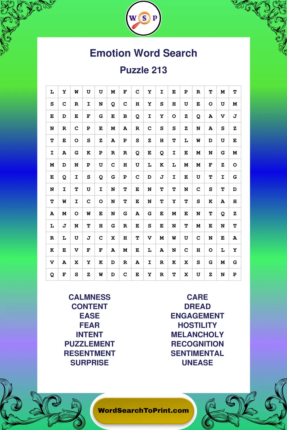 Emotion Word Search Puzzle 213