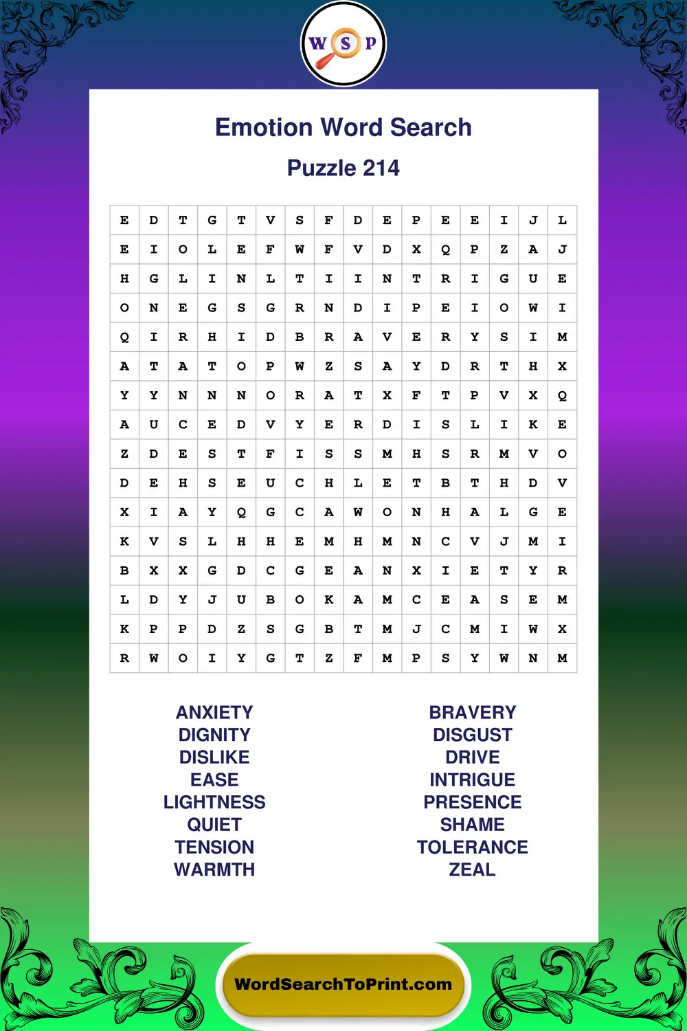 Emotion Word Search Puzzle 214