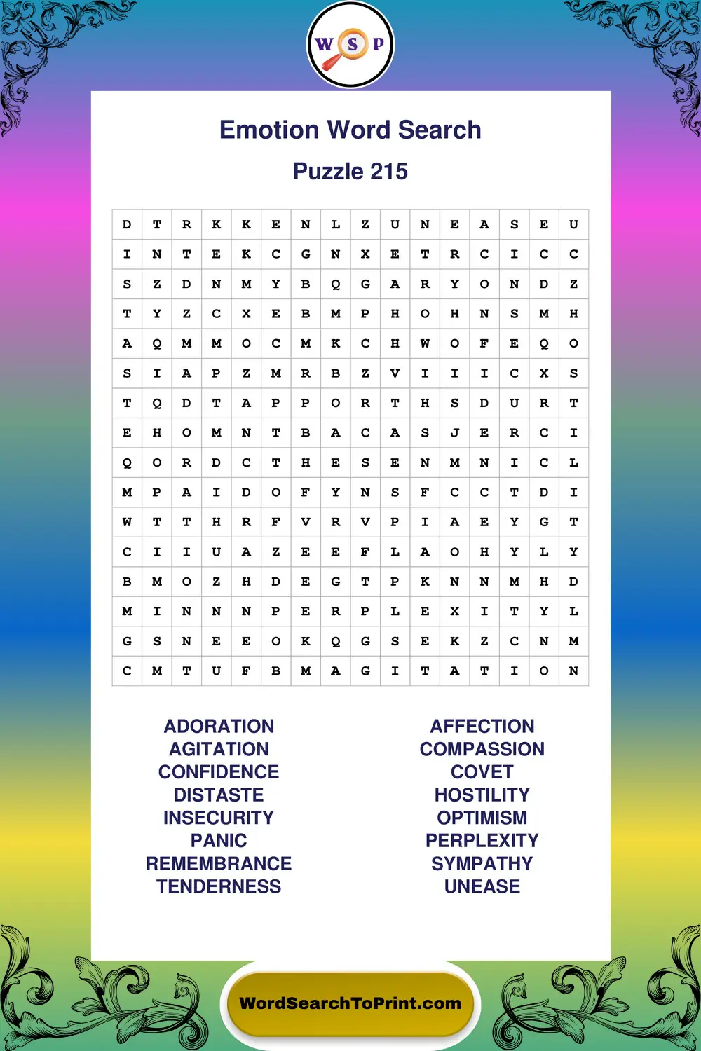 Emotion Word Search Puzzle 215
