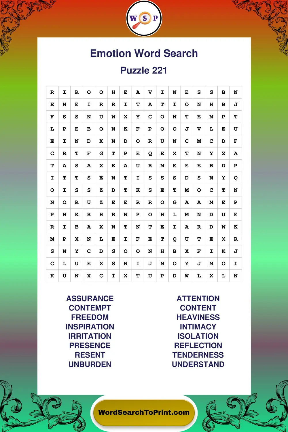 Emotion Word Search Puzzle 221