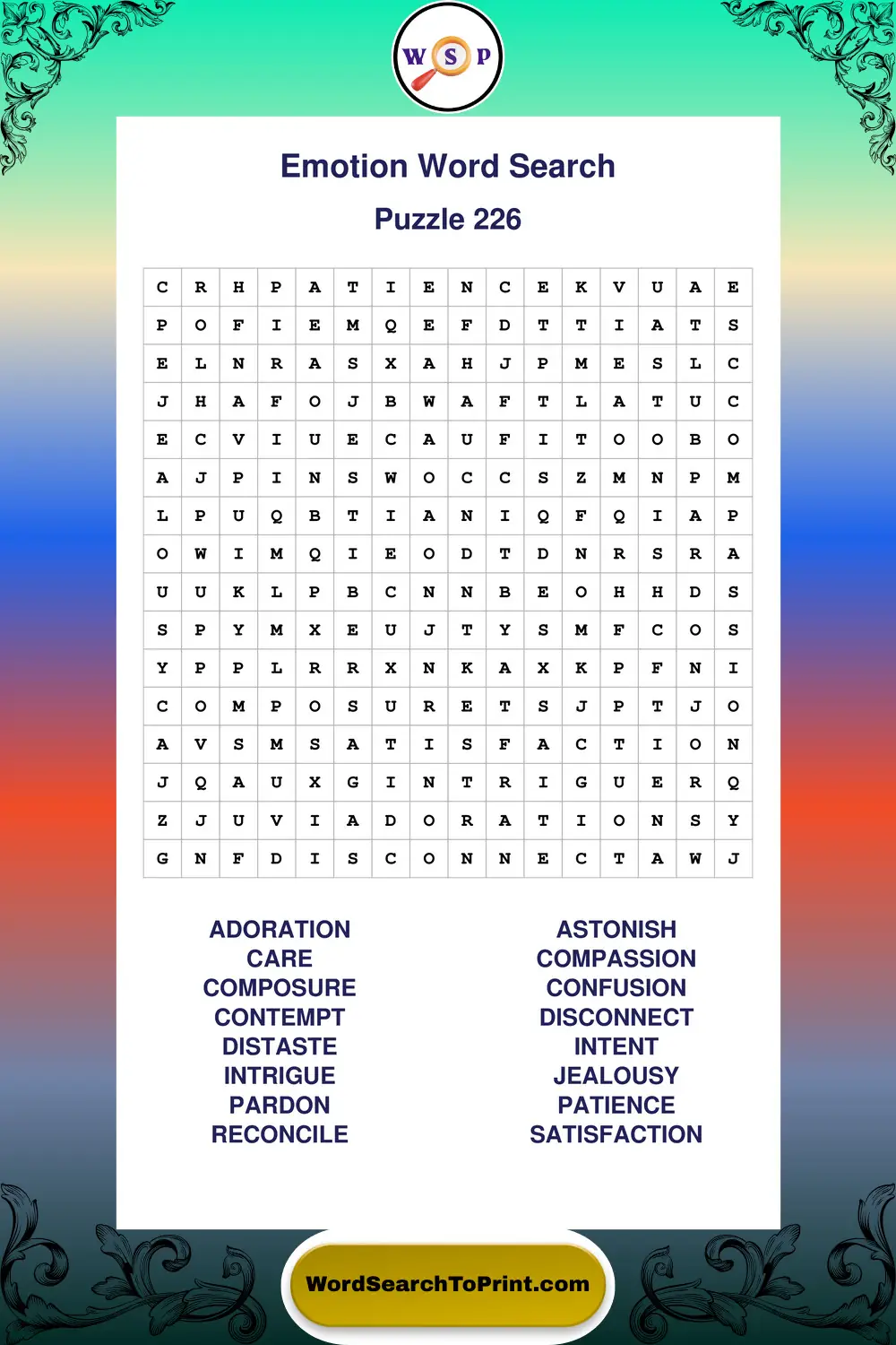 Emotion Word Search Puzzle 226