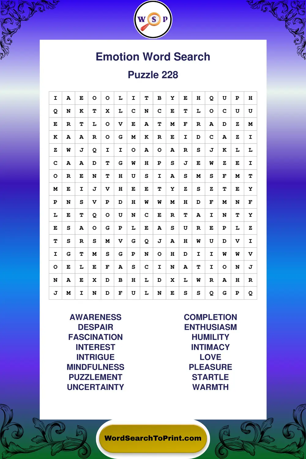 Emotion Word Search Puzzle 228