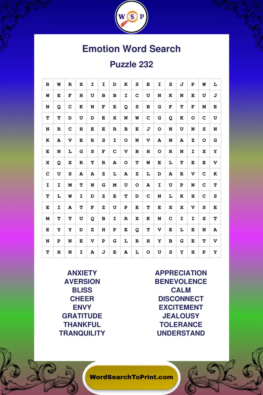 Emotion Word Search Puzzle 232