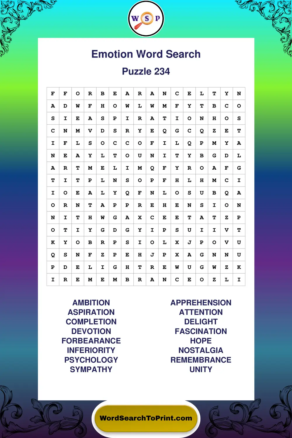 Emotion Word Search Puzzle 234