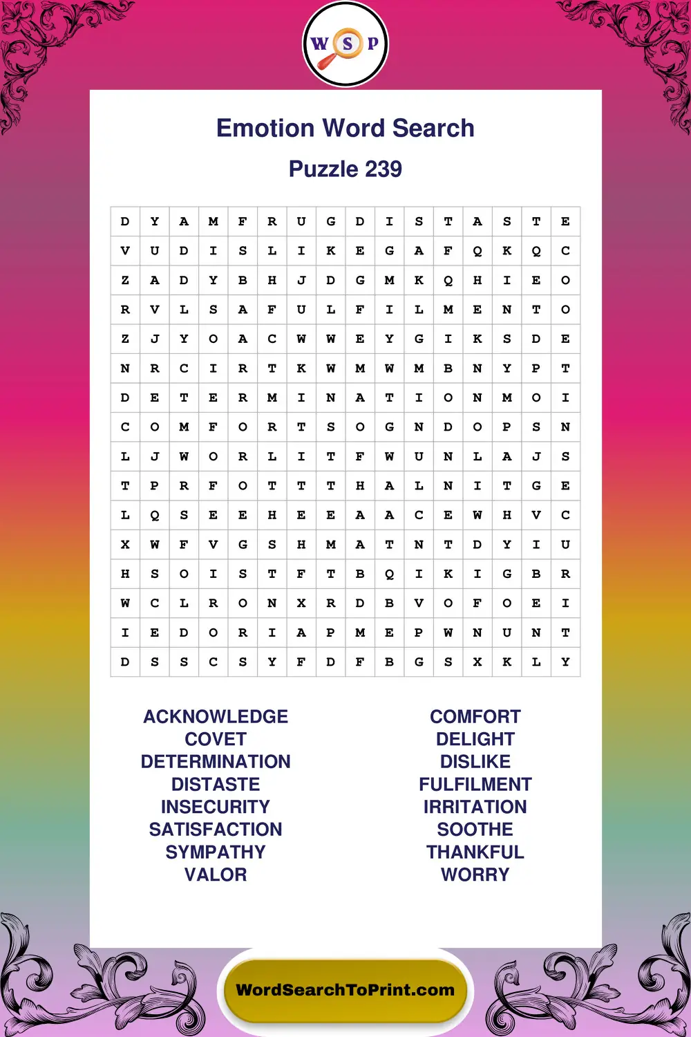 Emotion Word Search Puzzle 239
