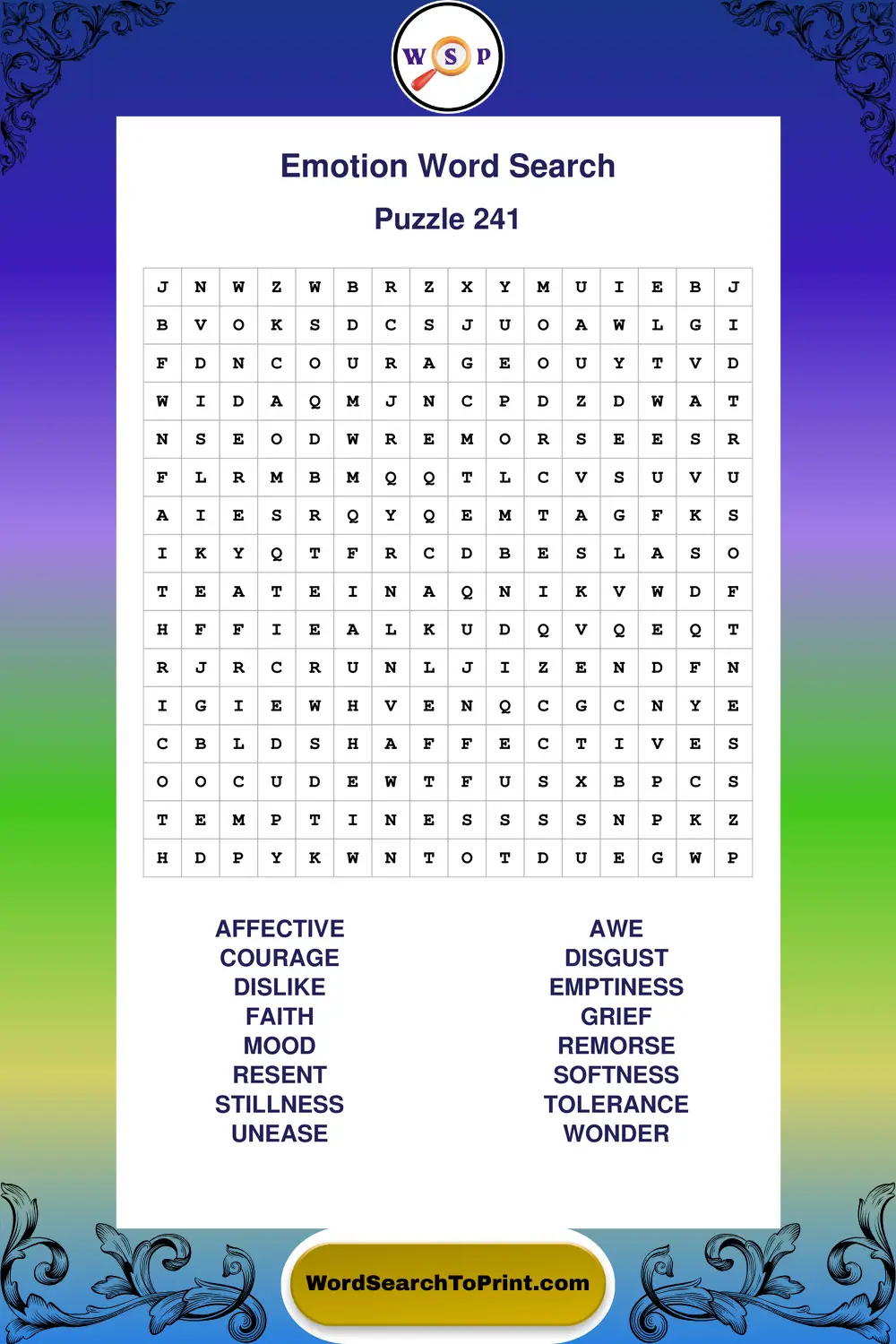 Emotion Word Search Puzzle 241