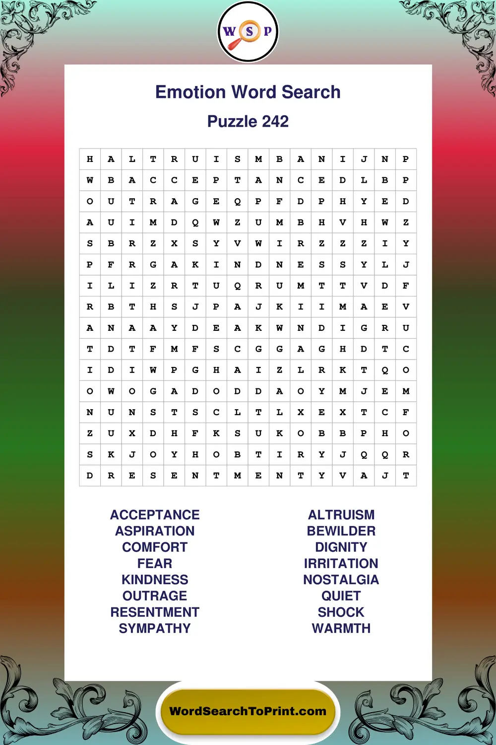 Emotion Word Search Puzzle 242