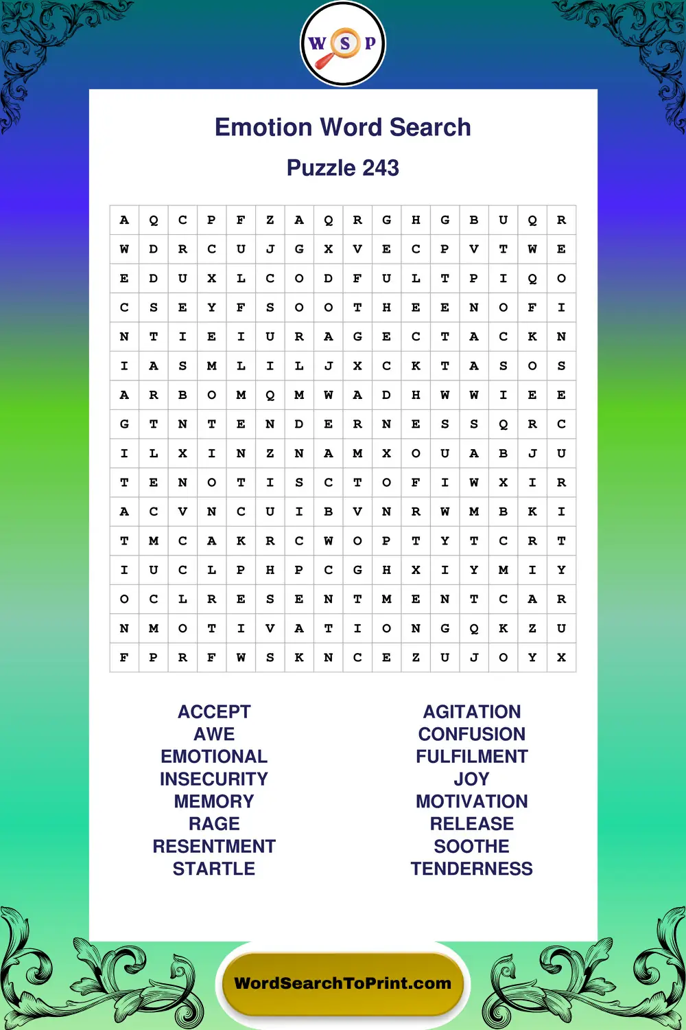 Emotion Word Search Puzzle 243