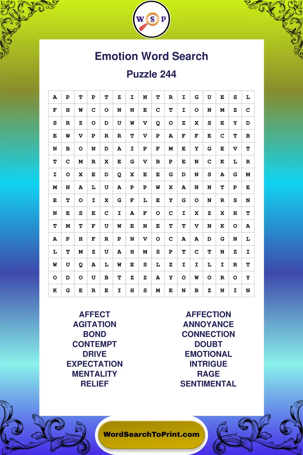 Emotion Word Search Puzzle 244
