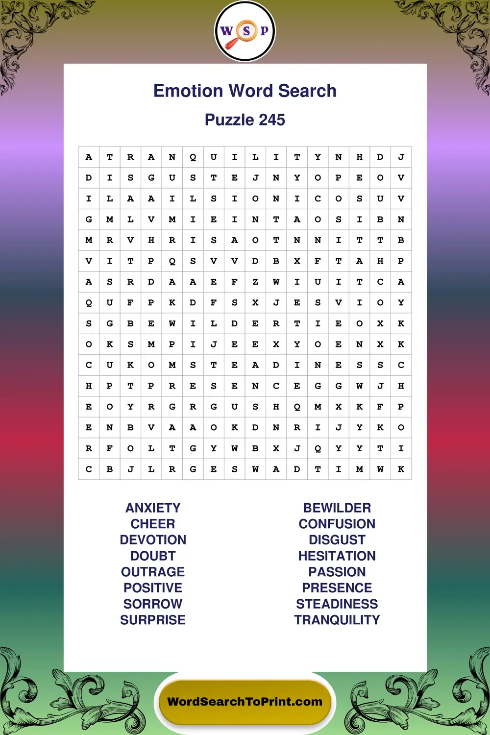 Emotion Word Search Puzzle 245
