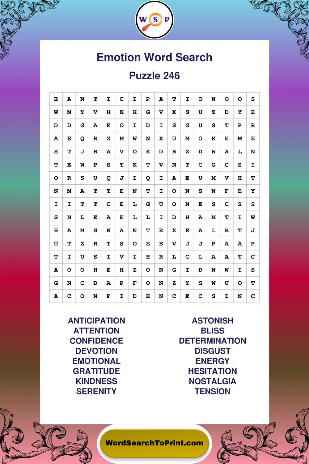 Emotion Word Search Puzzle 246