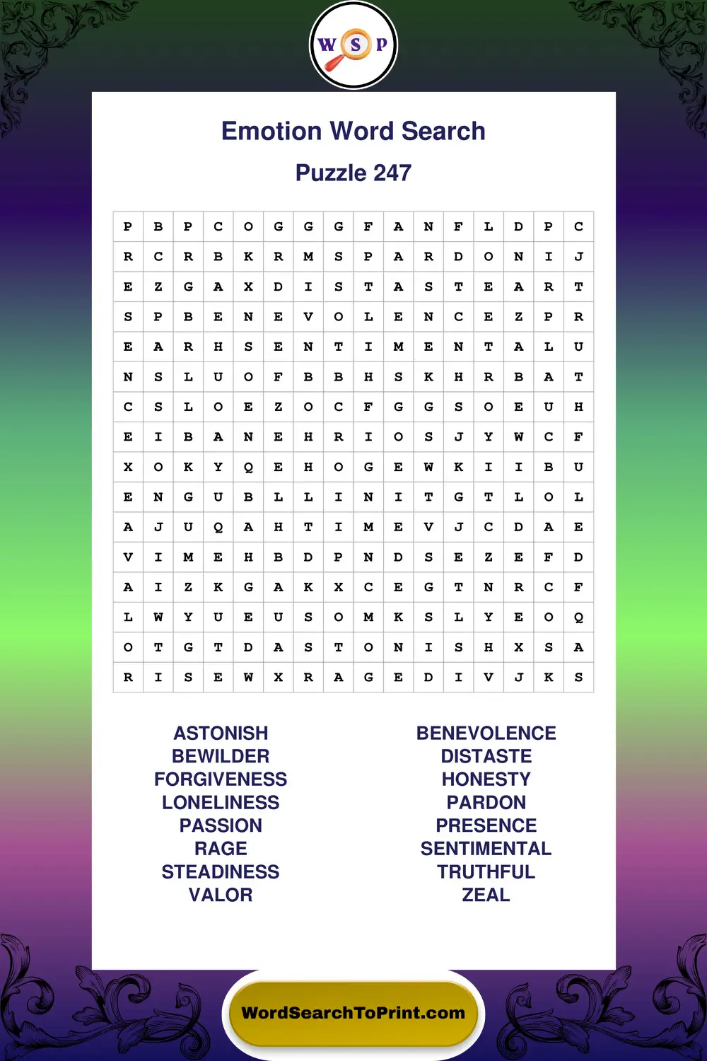 Emotion Word Search Puzzle 247