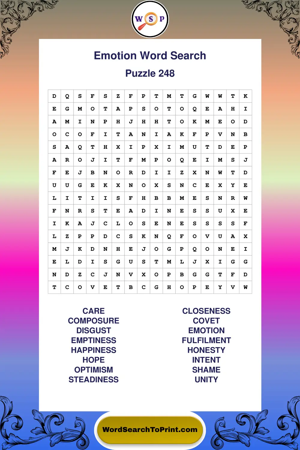 Emotion Word Search Puzzle 248