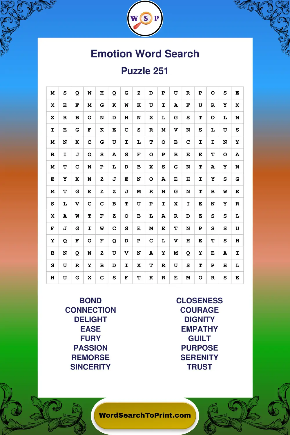 Emotion Word Search Puzzle 251