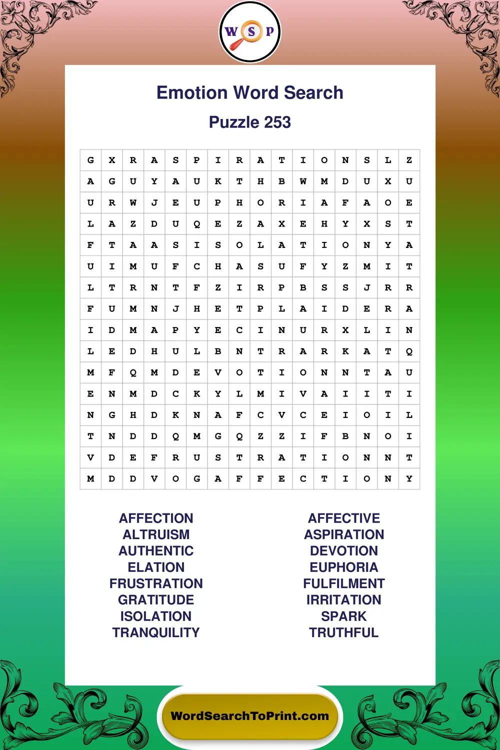 Emotion Word Search Puzzle 253