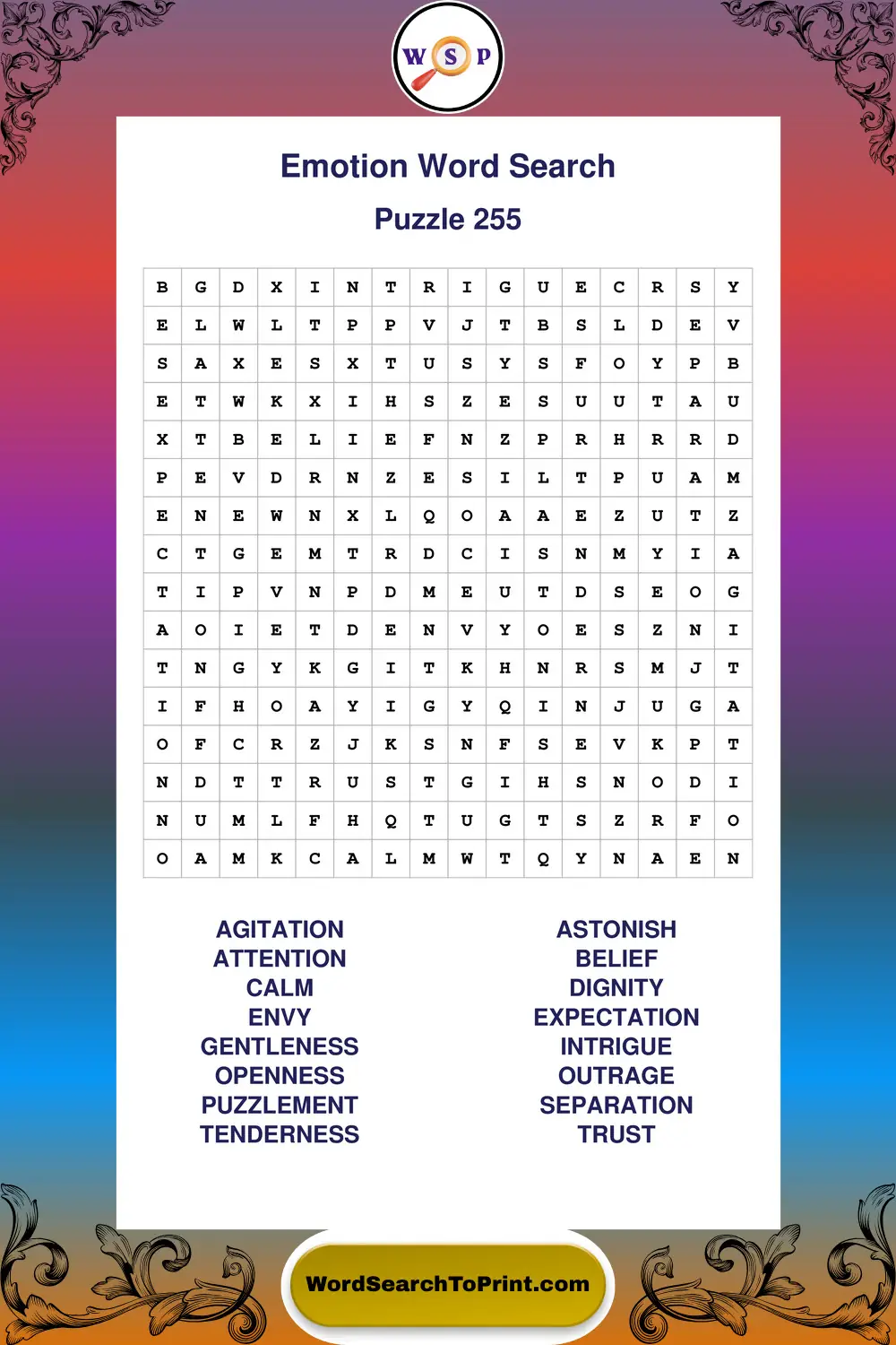 Emotion Word Search Puzzle 255