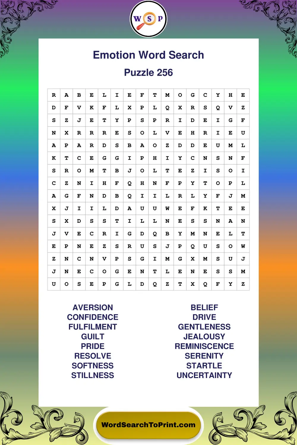 Emotion Word Search Puzzle 256