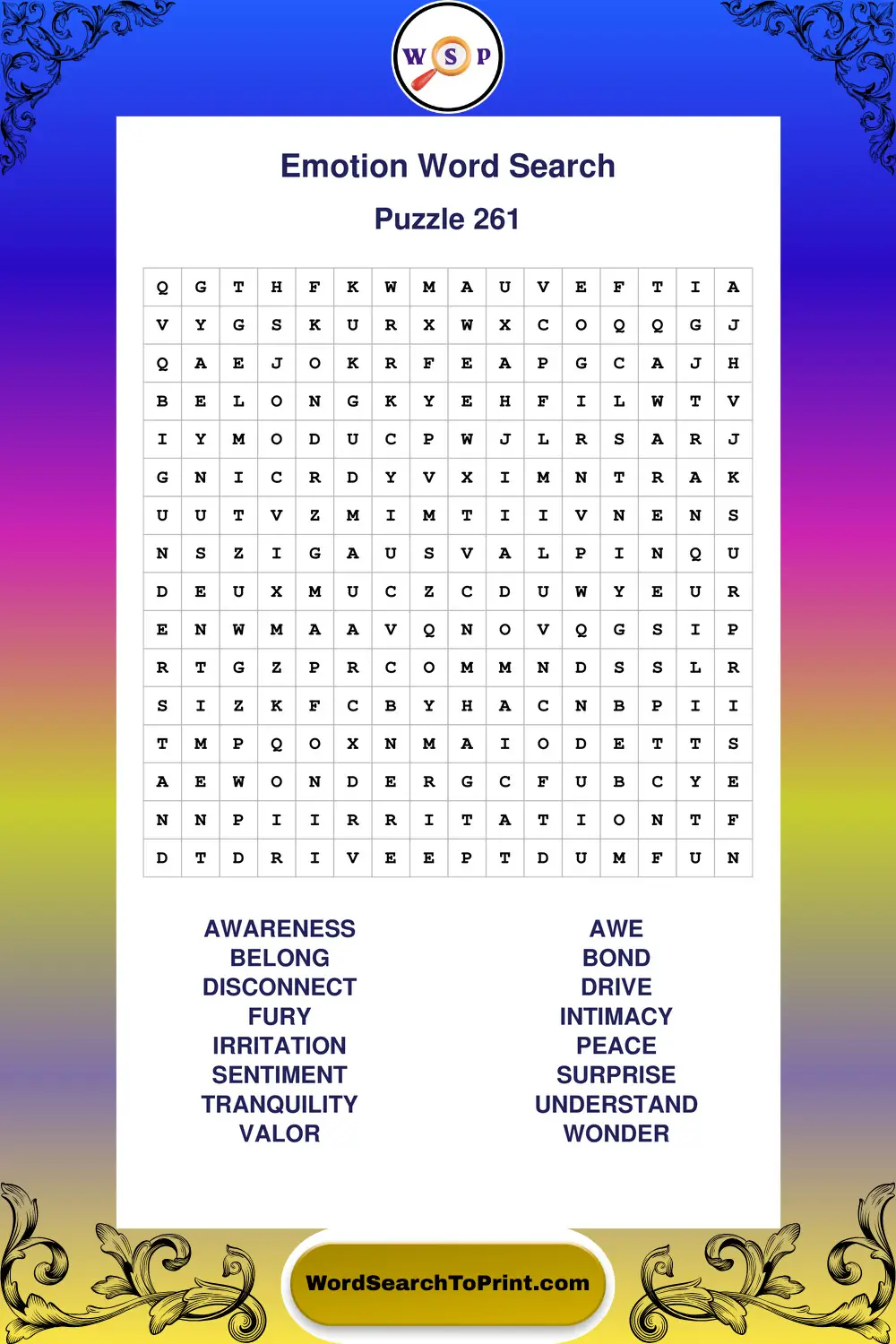 Emotion Word Search Puzzle 261