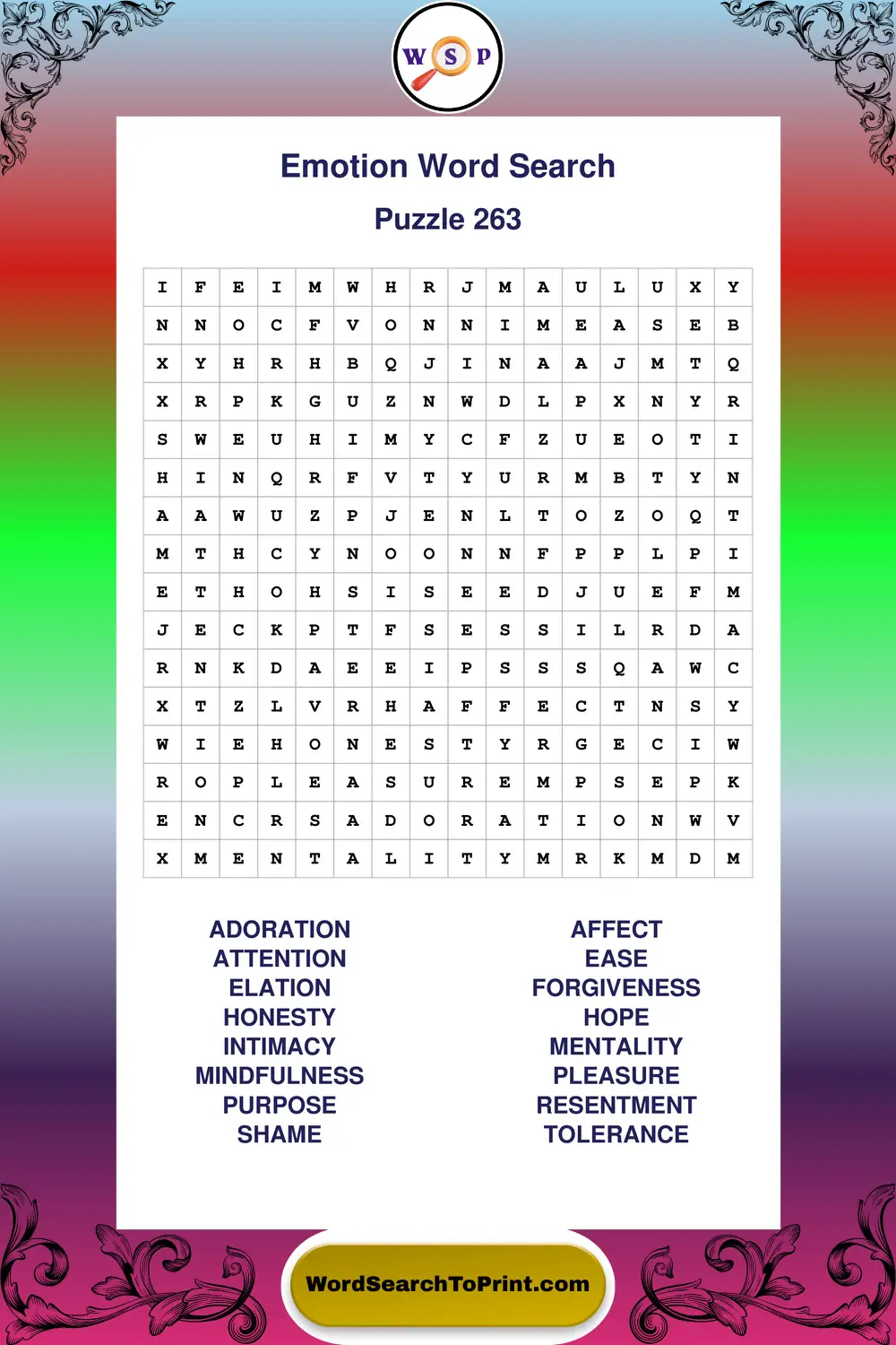 Emotion Word Search Puzzle 263