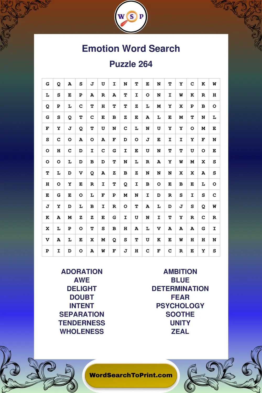 Emotion Word Search Puzzle 264