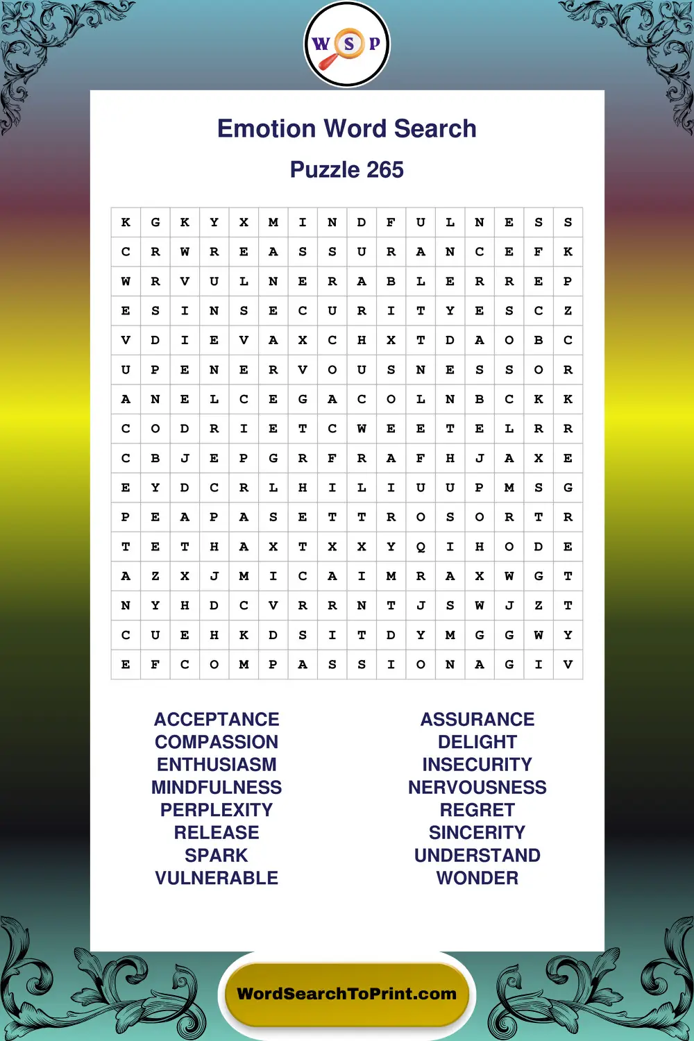 Emotion Word Search Puzzle 265
