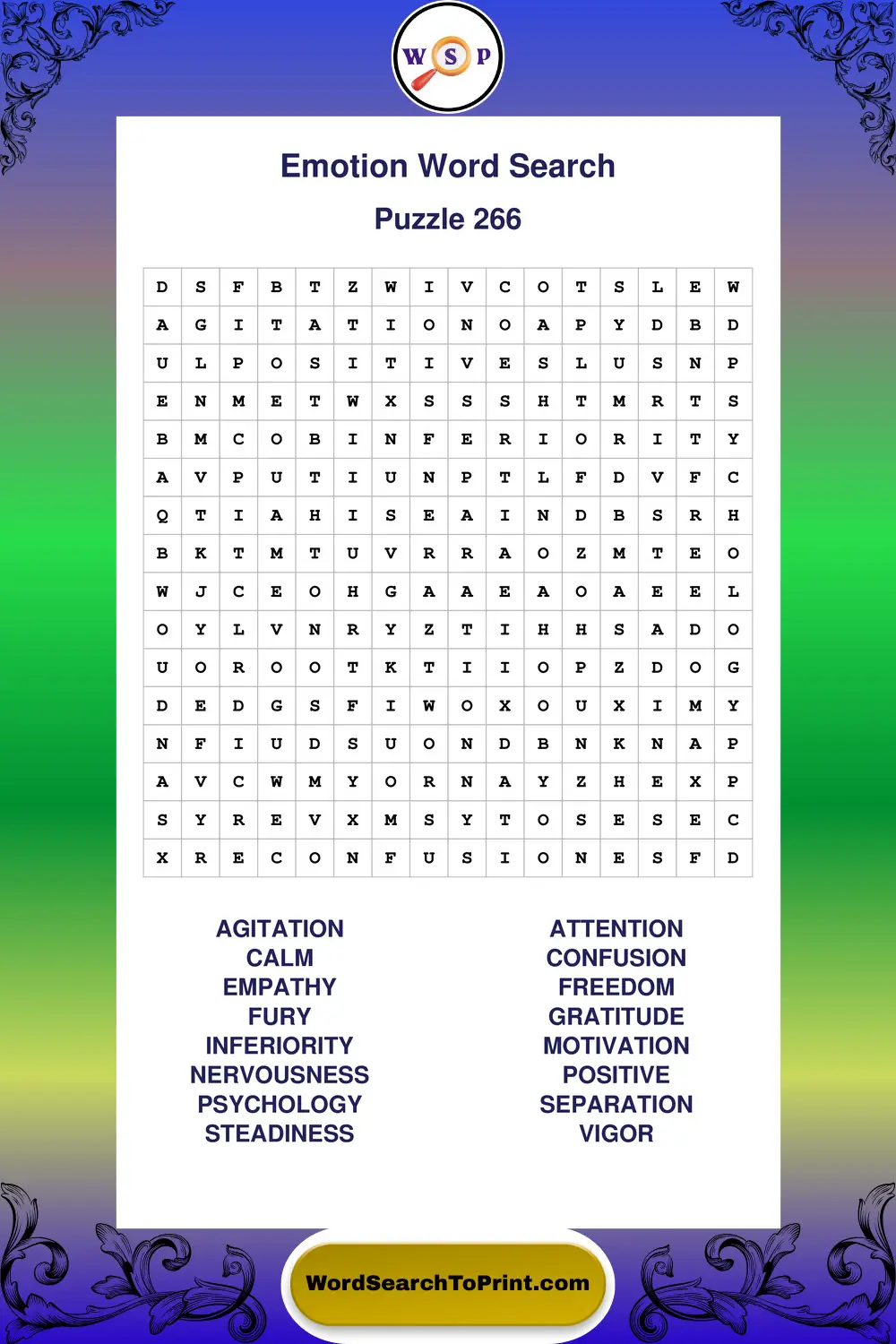 Emotion Word Search Puzzle 266