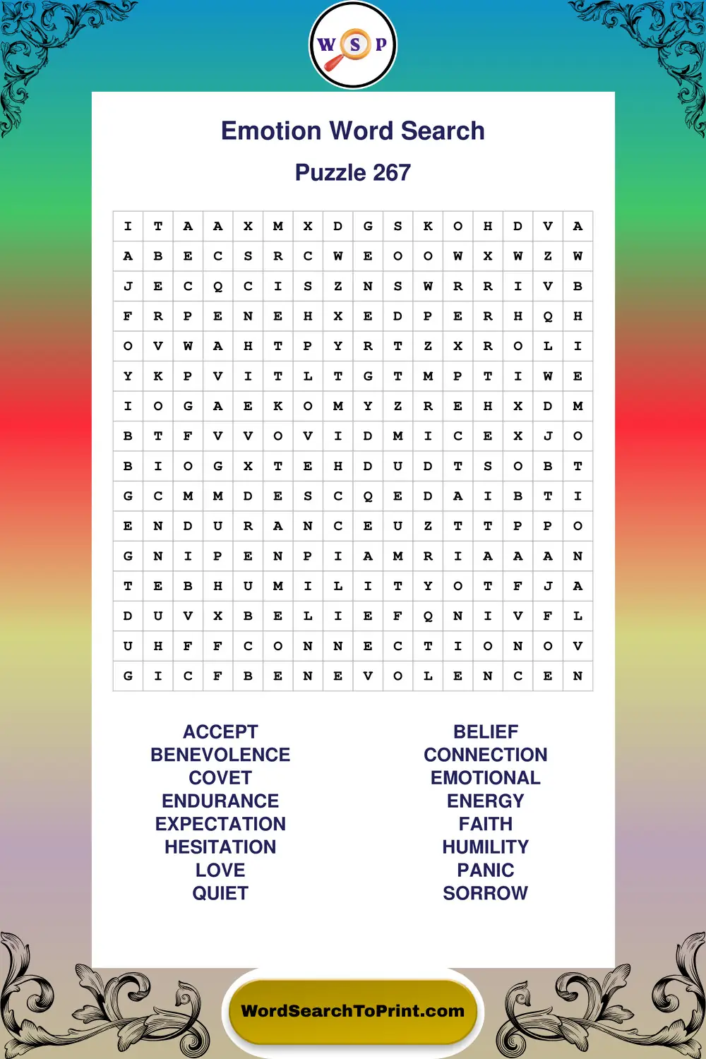 Emotion Word Search Puzzle 267