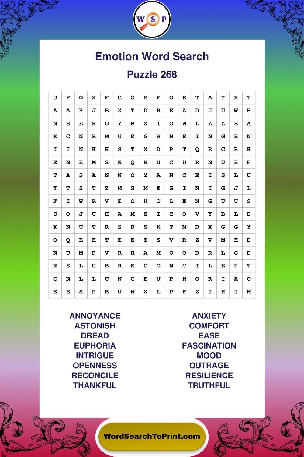 Emotion Word Search Puzzle 268