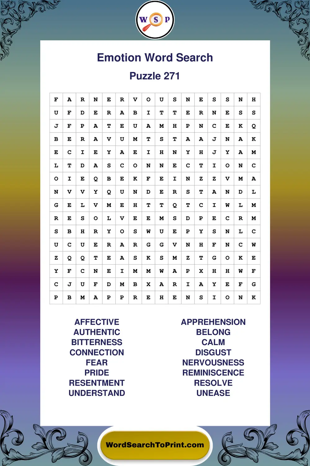 Emotion Word Search Puzzle 271