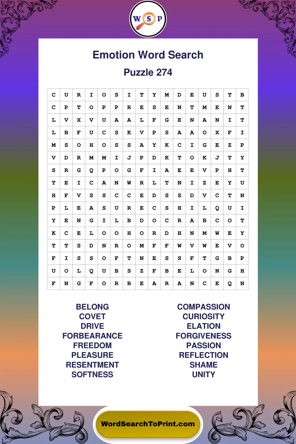 Emotion Word Search Puzzle 274