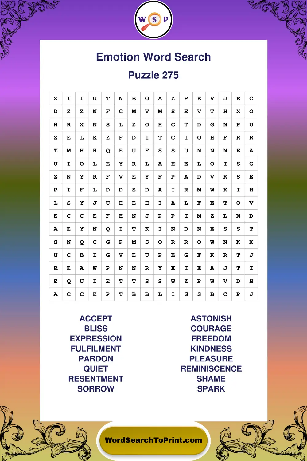 Emotion Word Search Puzzle 275