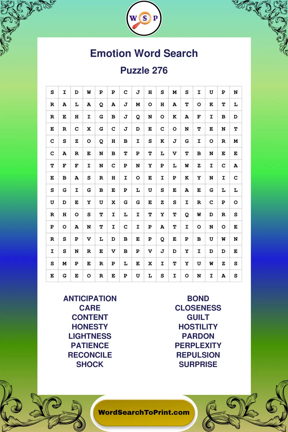 Emotion Word Search Puzzle 276