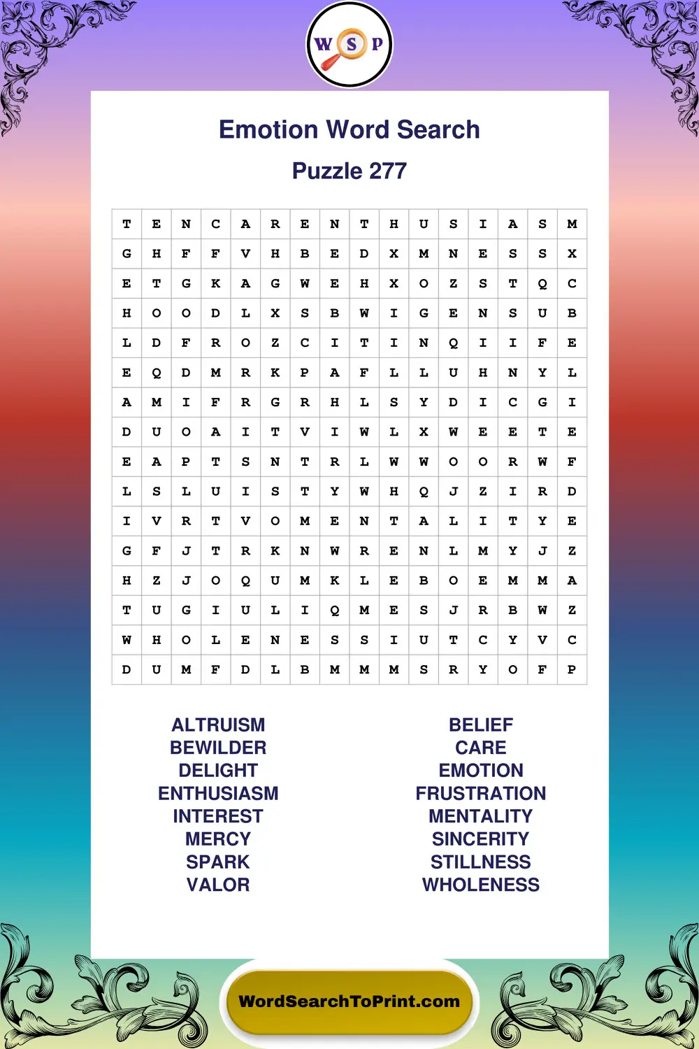 Emotion Word Search Puzzle 277