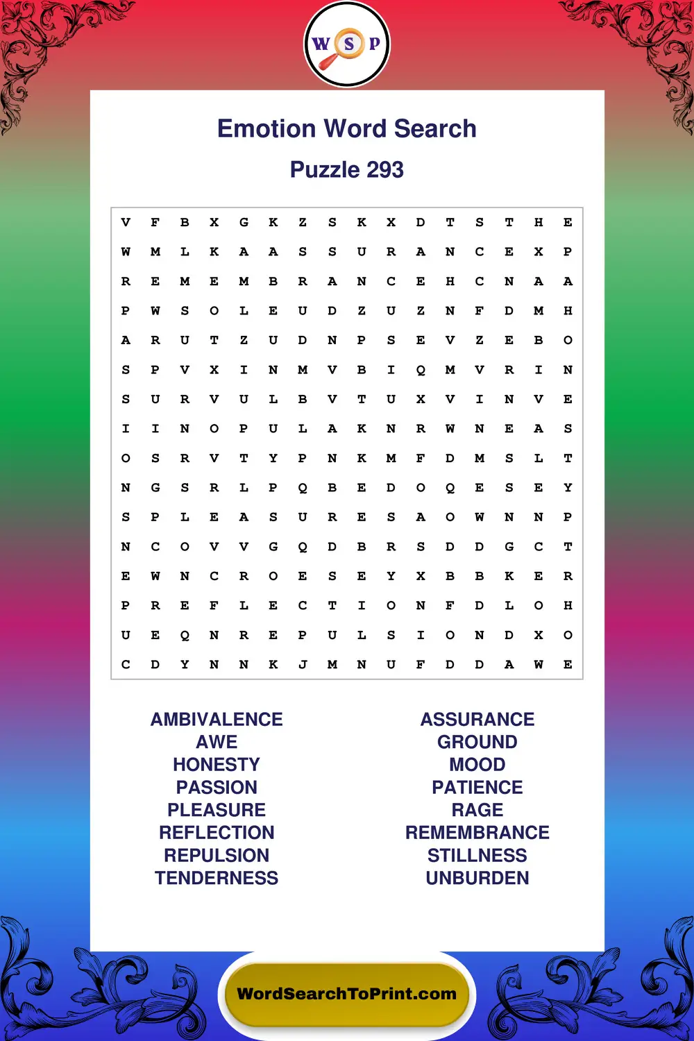 Emotion Word Search Puzzle 293