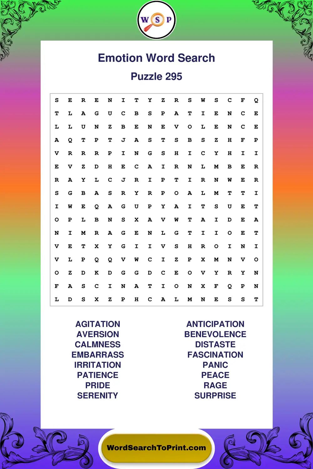 Emotion Word Search Puzzle 295