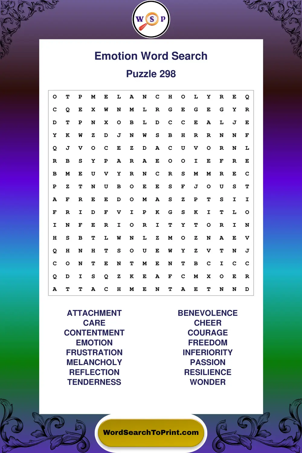 Emotion Word Search Puzzle 298