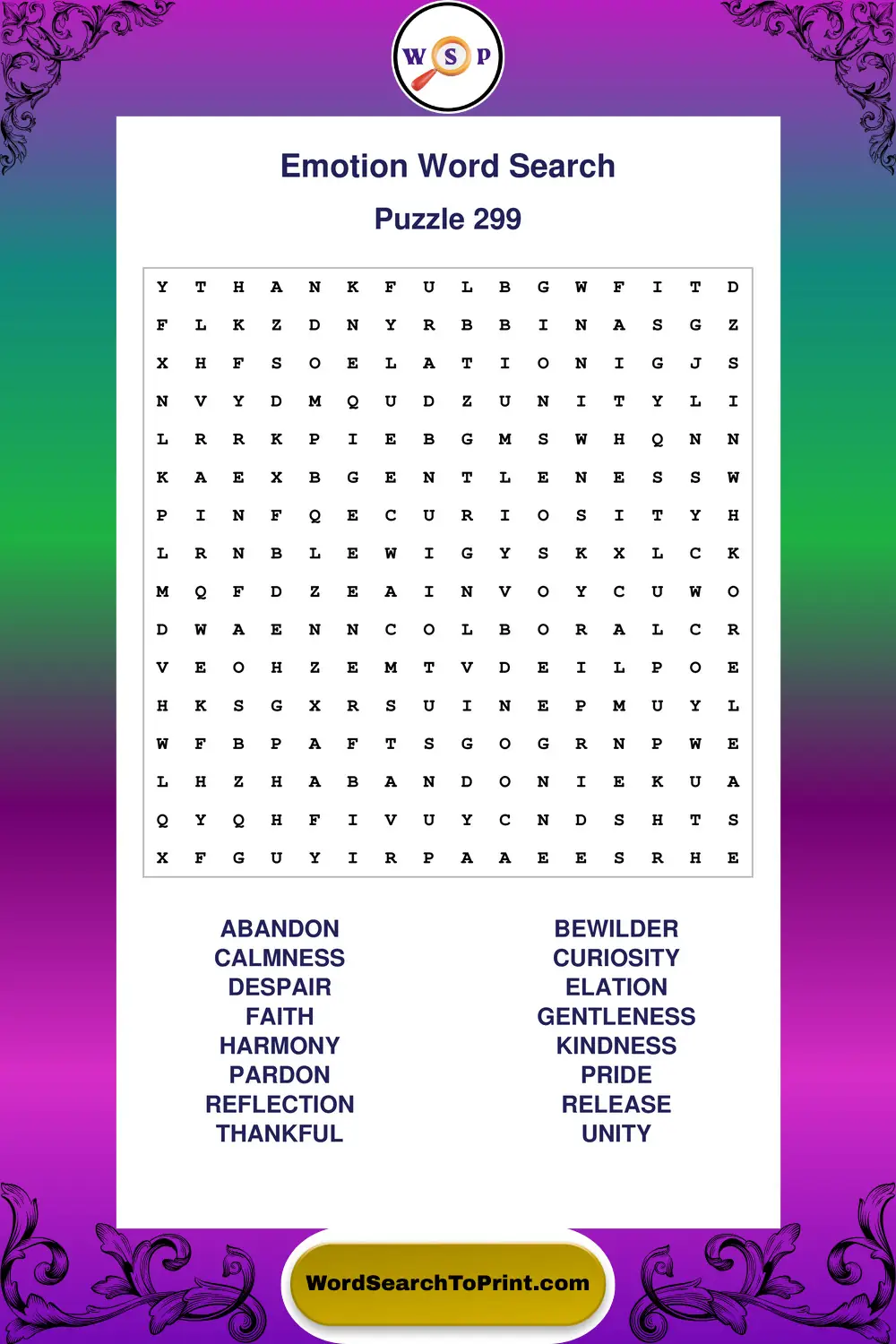 Emotion Word Search Puzzle 299