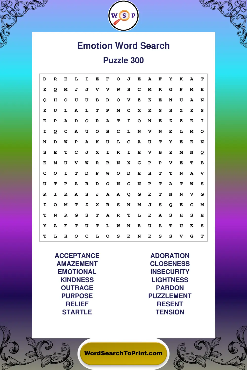 Emotion Word Search Puzzle 300