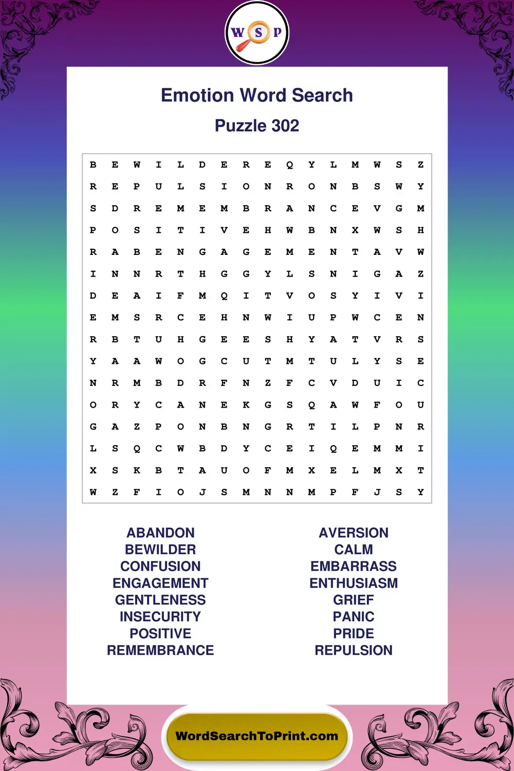 Emotion Word Search Puzzle 302