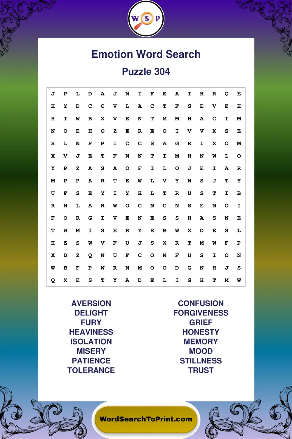 Emotion Word Search Puzzle 304